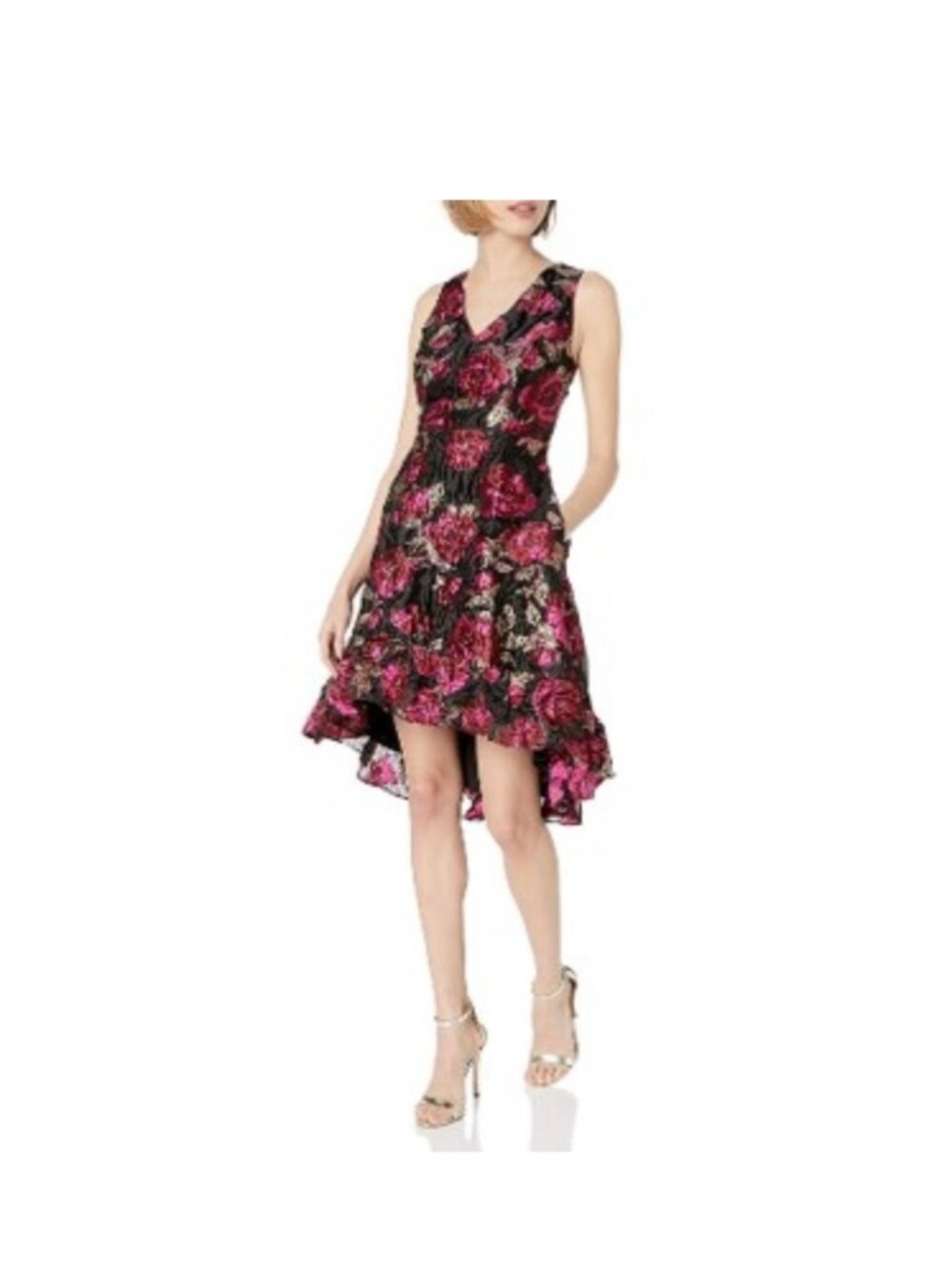 RACHEL Rachel Roy Black Dress with Pink Floral Hi‑Low Hem